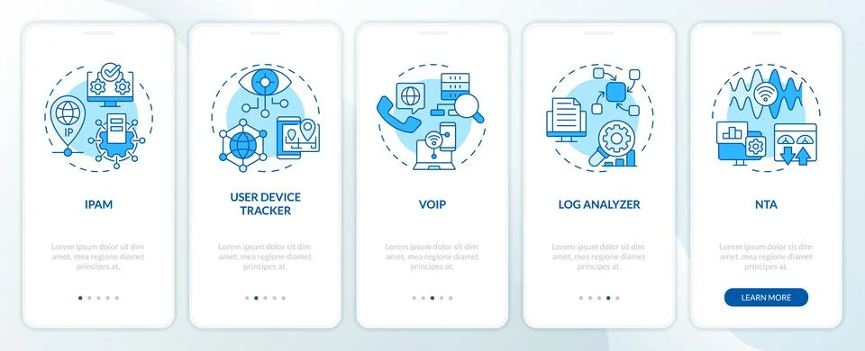 Network management software blue onboarding mobile app screen Stock Illustration