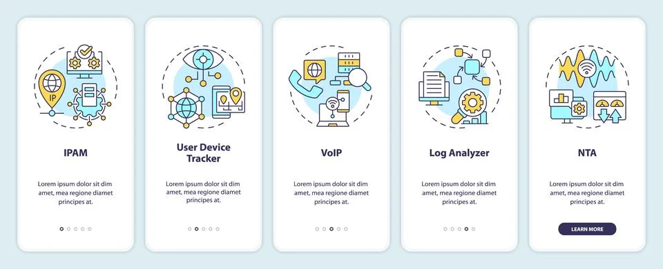 Network management software onboarding mobile app screen Stock Illustration