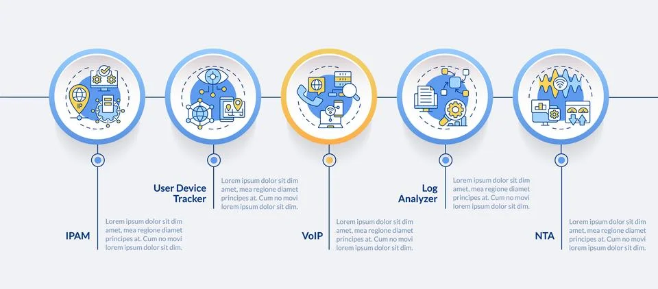 Network managing software circle infographic template Stock Illustration