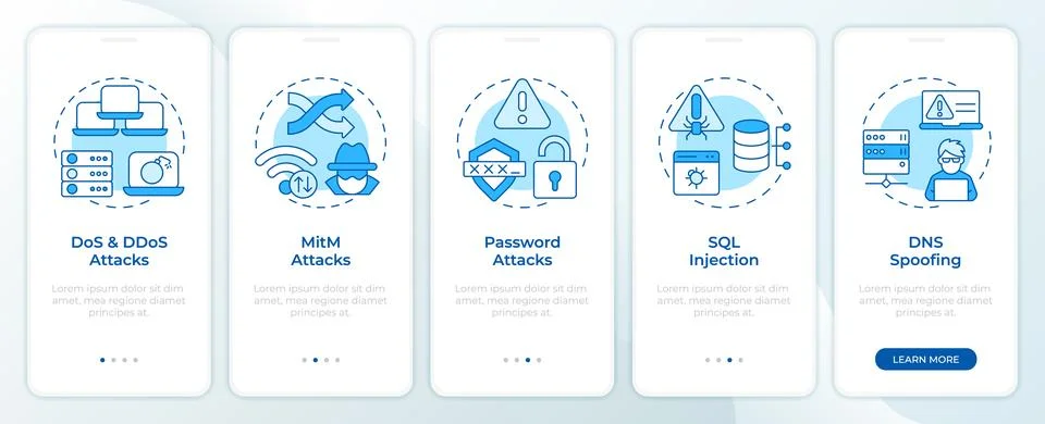 Network manipulation attack blue onboarding mobile app screen Stock Illustration