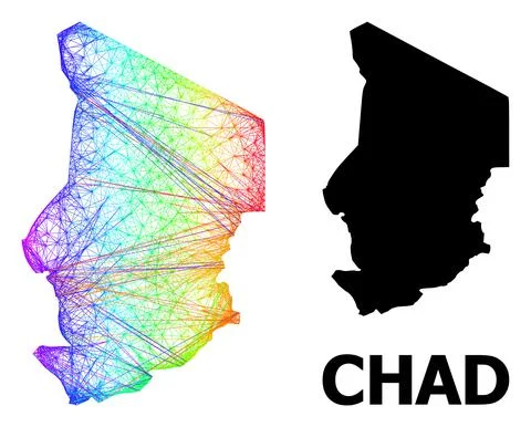 Network Map of Chad with Spectrum Gradient Stock Illustration