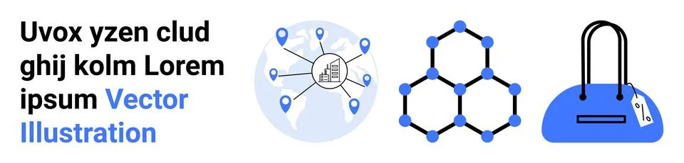 Network map connecting multiple points, hexagonal molecular structure, blue h Stock Illustration