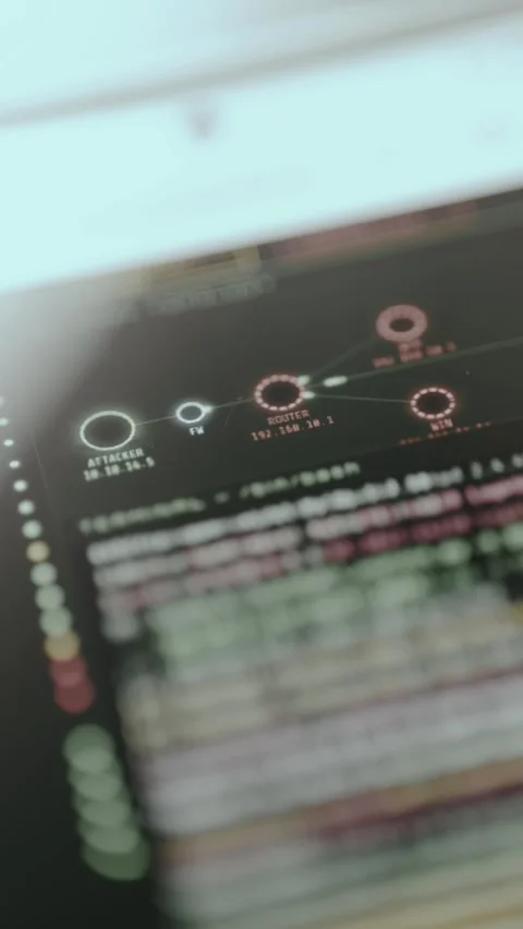 Network Map with Infected Nodes Highlighted, Ethical hacking dashboard Stock Footage 331126672