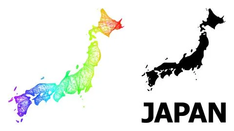 Network Map of Japan with Spectrum Gradient Stock Illustration