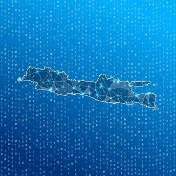 Network map of Java. island digital connections map. Technology, internet, .. Stock Illustration