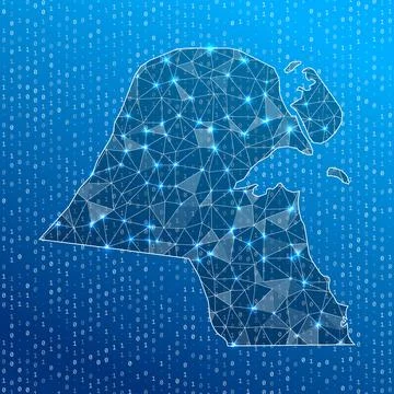 Network map of Kuwait. Country digital connections map. Technology, interne.. Ilustração Stock