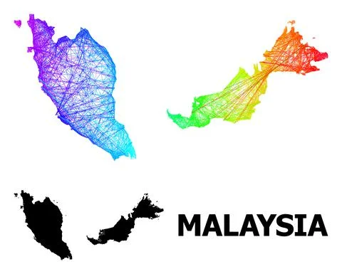 Network Map of Malaysia with Rainbow Colored Gradient Stock Illustration