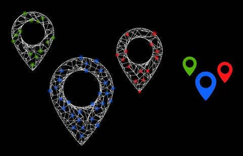 Network Map Objects Web Mesh Icon with Glare Light Spots Stock Illustration