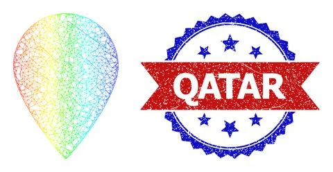 Network Map Pointer Mesh Icon with Spectral Gradient and Grunge Bicolor Qatar Illustrazione stock