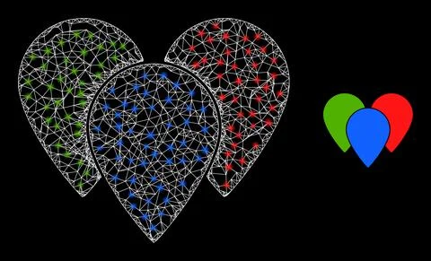 Network Map Pointers Web Mesh Icon with Constellation Light Spots Stock Illustration