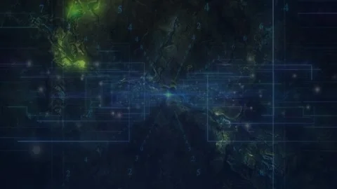 Network map pulsing blue band, emitting dots, pulsing green hotspots, expanding Stock Footage 329575958