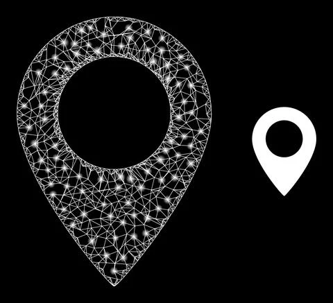 Network Map Sign Mesh Icon with Glare Light Spots Stock Illustration