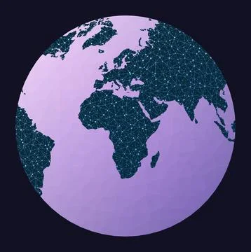 Network map of the world. Chamberlin projection for Africa. Wired globe in .. Illustrazione stock
