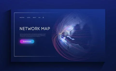 Network Map World Globe Vector. Digital Earth Technology background. Global Illustrazione stock