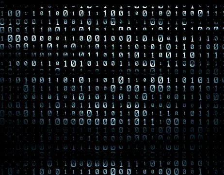 Network matrix composed of binary codes, data transmission and storage Illustrazione stock