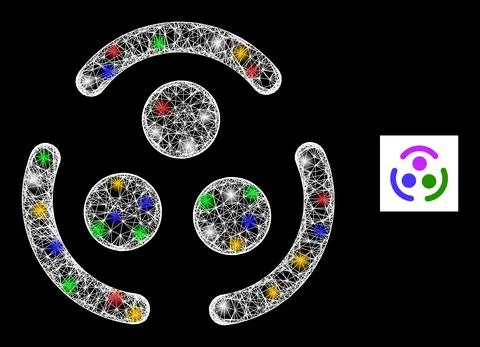 Network Mesh Community Logo Icon with Multicolored Lightspots Stock Illustration
