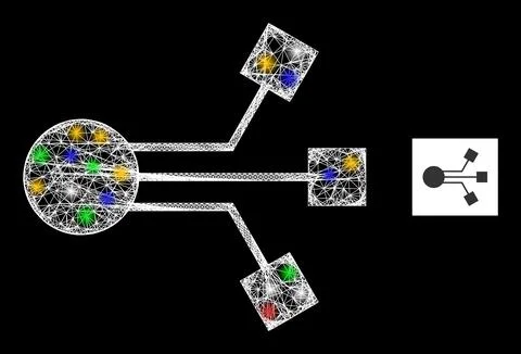 Network Mesh Electronic Component Icon with Colorful Flares Stock Illustration