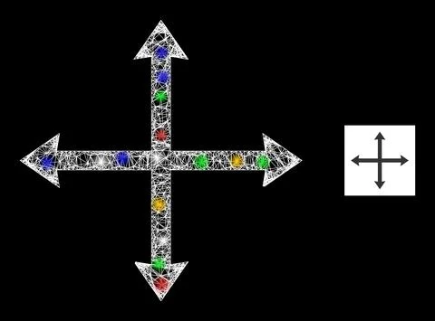 Network Mesh Expand Icon with Colored Flash Nodes Stock Illustration