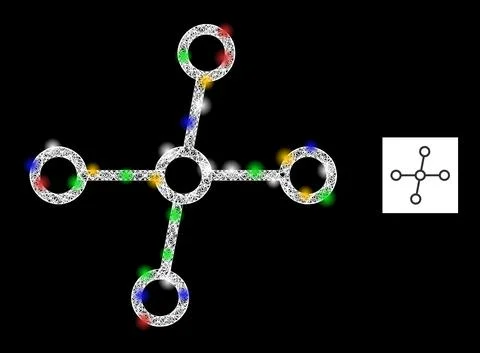 Network Mesh Node Links Icon with Colorful Lightspots Stock Illustration