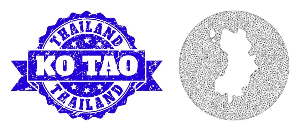 Network Mesh Round Hole Map of Ko Tao with Distress Stamp Seal Stock Illustration