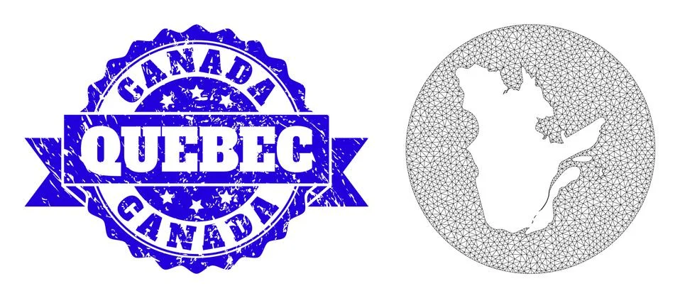 Network Mesh Round Stencils Map of Quebec Province with Scratched Stamp Seal Stock Illustration