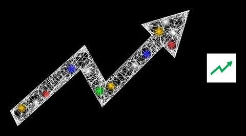 Network Mesh Up Trend Arrow Icon with Multicolored Glitter Dots イラスト素材