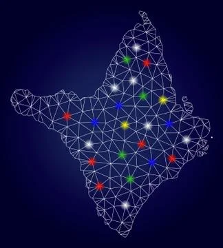 Network Mesh Vector Amapa State Map with Colored Glowing Spots Stock Illustration