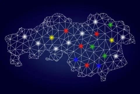 Network Mesh Vector North Brabant Province Map with Color Glowing Spots Stock Illustration