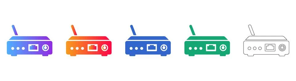 Network Modem Rear View Icon Set Stock Illustration