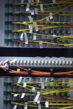 Network  modern server room, wires and cables Stock Photos