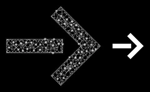 Network Move Right Mesh Icon with Glare Lightspots 스톡 일러스트