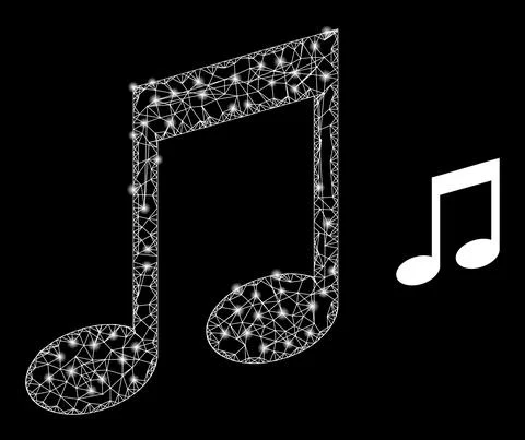 Network Music Notation Web Mesh Icon with Glare Lightspots Stock Illustration
