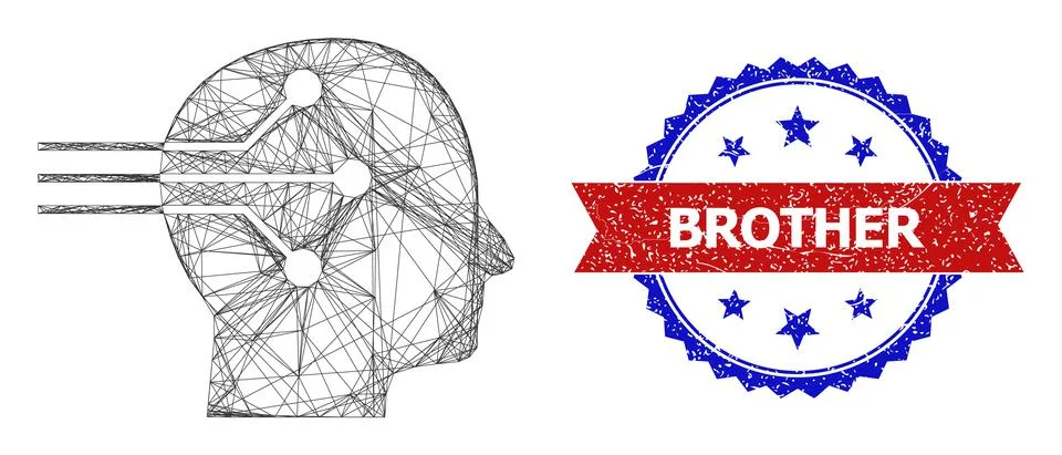 Network Neural Interface Web Mesh and Distress Bicolor Brother Stamp Seal Illustrazione stock
