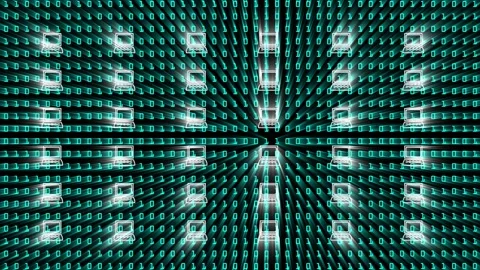 Network node computers on binary background Stock Footage 197380344