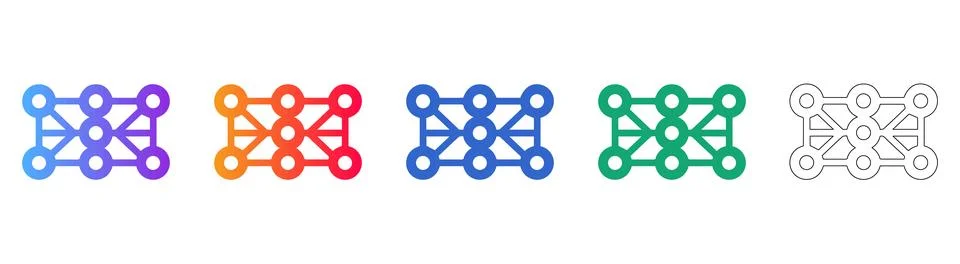 Network Node Connection Icons in Gradient and Outline Stock Illustration