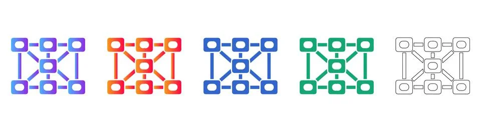 Network Node Connection Icons in Gradient and Outline Stock Illustration