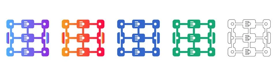 Network Node Connection Icons in Gradient and Outline Stock Illustration
