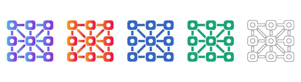 Network Node Connection Icons Set Illustrazione stock