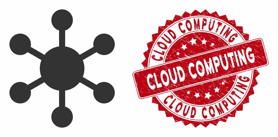 Network Node Icon with Grunge Cloud Computing Seal Stock Illustration