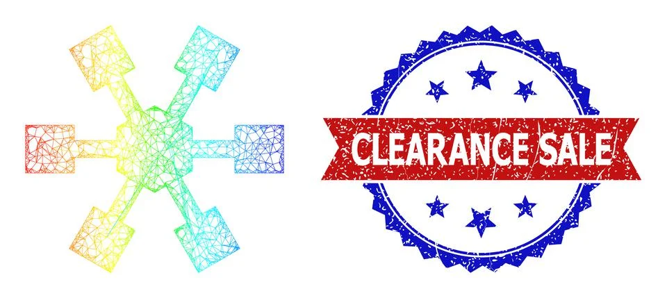 Network Node Links Mesh Icon with Spectrum Gradient and Scratched Bicolor Stock Illustration