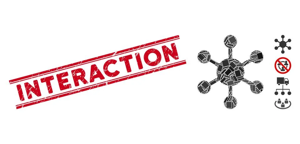 Network Node Mosaic and Scratched Interaction Watermark with Lines Stock Illustration