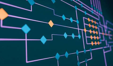  Network, node tree, concept, decission, connection. Node tree, flow chart... Foto stock