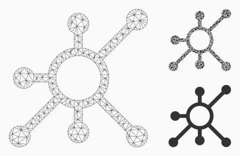 Network Node Vector Mesh Carcass Model and Triangle Mosaic Icon Stock Illustration