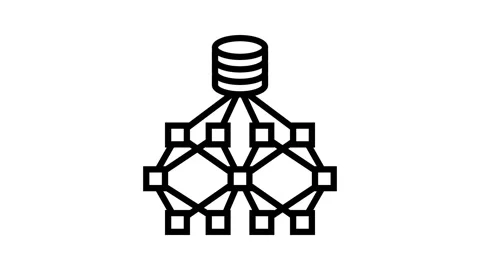 Network nodes big data line icon animation Stock Footage 326125887