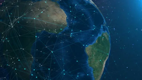 Network with nodes connected background. image from space furnished by NASA Stock Footage 132776736