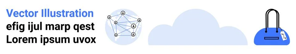 Network nodes connected with lines, a cloud symbol, and a shopping bag. Ideal Stock Illustration