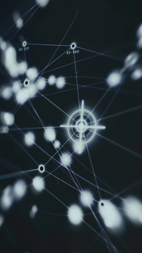 Network of nodes with continuous particle movement across connections Stock Footage 335477725
