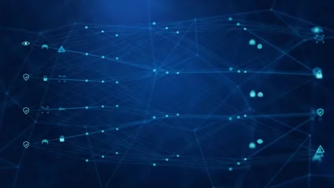 Network nodes data protection privacy cyber attack, animation render Vídeos de archivo 348607809