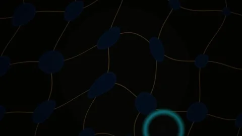 Network Nodes with Glowing Circle Moving on Dark Background for Tech Concepts Stockbeeldmateriaal 343741921