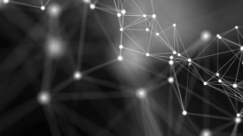 Network nodes greyscale plexus Loop background. Net grid of node points, lines Stock Footage 139929252